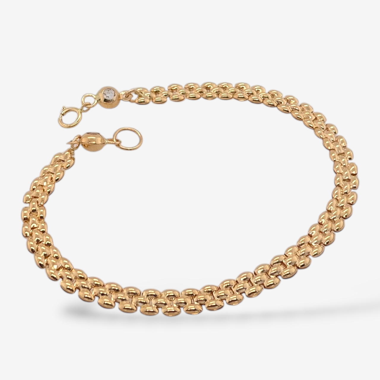 Brazalete (18 cm) Tejido Pantera 3 Líneas (4.5 mm) c/ Cierre Spring - Oro Amarillo 18Kts