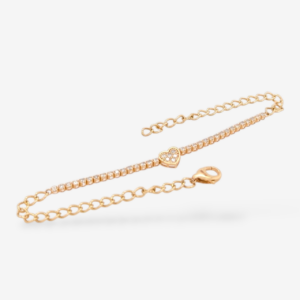 Brazalete (19 cm)  Mitad Tennis c/ Diamantes Naturales (0.50 Ct) & Corazón Central Diamantes Pavé (1.9 mm) - Oro Amarillo 14Kts