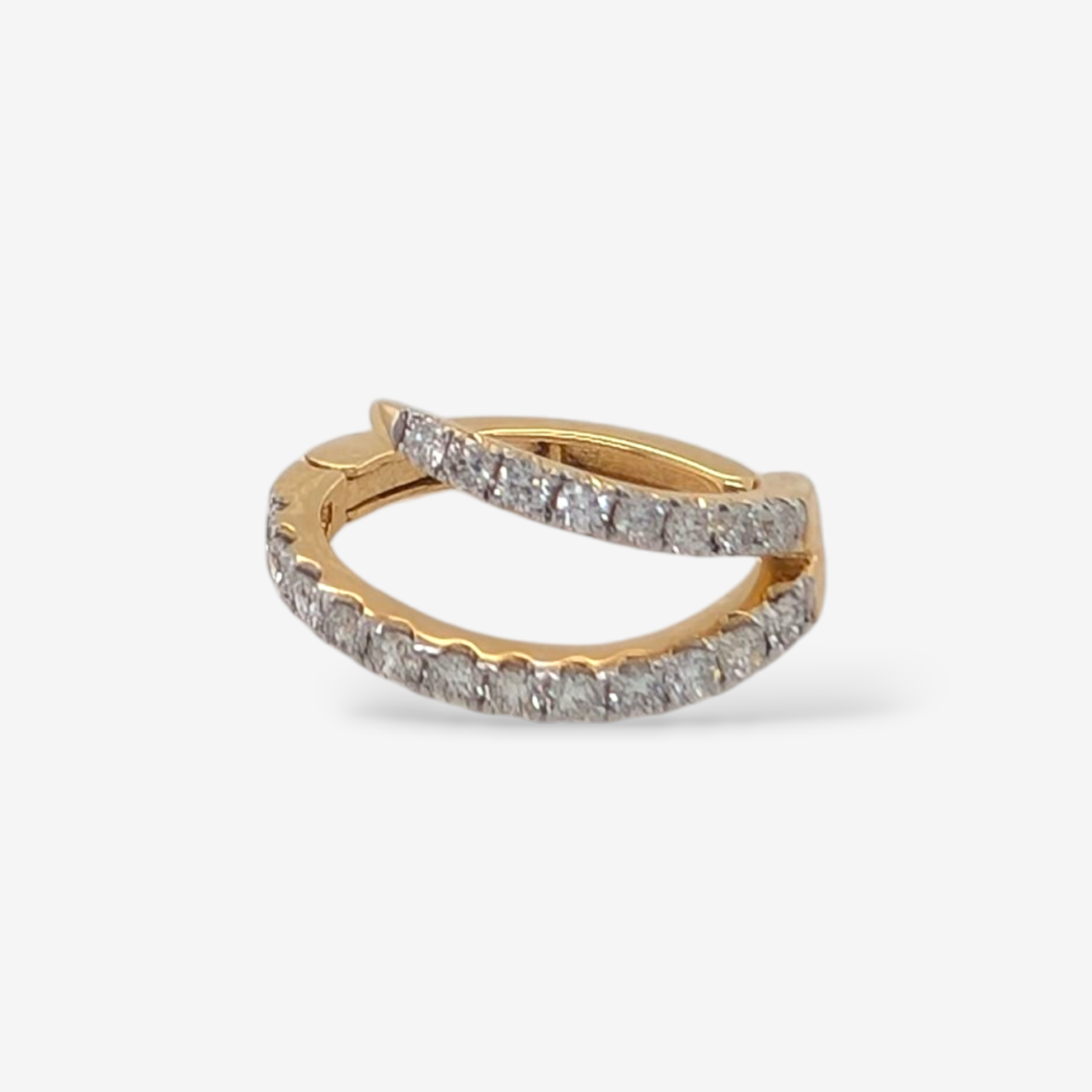 Zarcillo (15 x 7 mm) Unitario Ear Cuff Doble Línea c/ Diamantes Naturales Pavé (0.28 Ct) - Oro Amarillo 18Kts