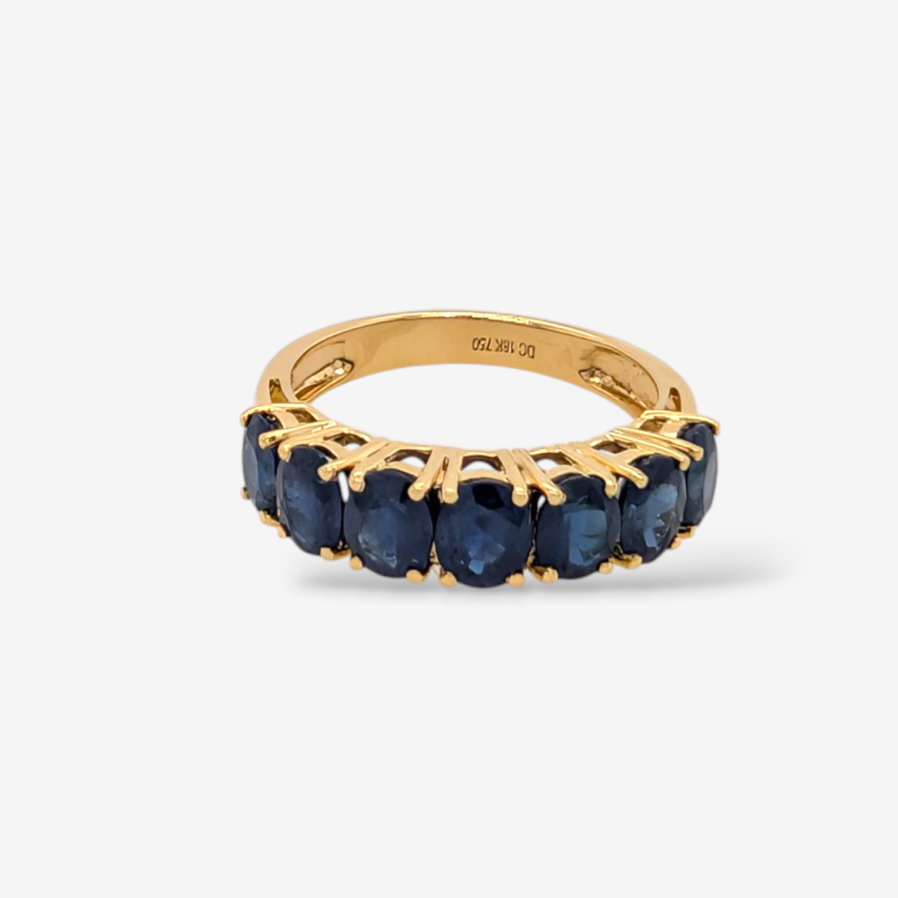 Anillo (5.20 mm) Cintillo Churumbela (3.43 Ct) Zafiros Azules Ovales c/ 4 Prongs - Oro Amarillo 18Kts